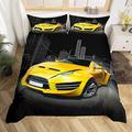 Race Car Comforter Cover Double Size Boy's Sport Bedding Set Car Collection Duvet Cover Orange Sports Car Decor Boys Girls 3 Pieces Bed Cover with Zipper Ties 2 Pillow Soft Microfiber Bedding