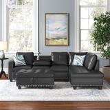 Black Reclining Sectional - Lark Manor™ Blumenthal 97.2" Wide Faux Leather Corner Sectional w/ Ottoman Faux Leather | Wayfair