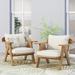 Rosecliff Heights Boling Outdoor Acacia Wood Club Chairs w/ Cushions (Set 2) Wood in Brown/White | 26 H x 30.75 W x 30.25 D in | Wayfair