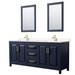 Daria 80 Inch Double Bathroom Vanity in Dark Blue, Light-Vein Carrara Cultured Marble Countertop, Undermount Square Sinks, 24 Inch Mirrors - Wyndham WCV252580DBLC2UNSM24