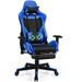 Costway PU Leather Gaming Chair with USB Massage Lumbar Pillow and Footrest -Blue