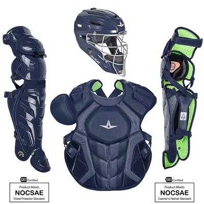 All Star System7 Axis NOCSAE Certified Adult Pro Solid Baseball Catcher's Kit Navy