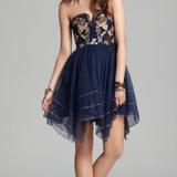 Free People Dresses | Free People Navy Floral Embroidered Bodice Dress | Color: Blue/Gold | Size: 0