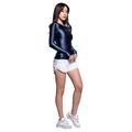 LEOHEX Women Casual Fashion T-Shirt Glossy Long Sleeve Elastic high Neck Tight Sports Leotards (Grey, XL)