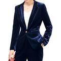 MUCOO Women Casual Solid Velvet Jacket Suit Open Front One Button Lapels Work Blazer, Blue, 4XL
