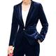 MUCOO Women Casual Solid Velvet Jacket Suit Open Front One Button Lapels Work Blazer, Blue, 4XL