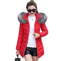 OMZIN Women Winter Warm Faux Fur Coat Hooded Ladies Warm Winter Jacket Parka Jacket Coat Long With Fur Hood Quilted Jacket Red S