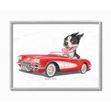 Trinx Dog Driving Vintage Red Convertible Family Pet Illustration by Danny Gordan - Graphic Art Print Wood in Brown | 15 H x 10 W x 0.5 D in | Wayfair