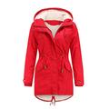 VICENT Women's Coat Thick Parka Winter Long Sleeve Jackets Hooded Long Sleeve Snow Outerwaer Hood with Zipper Side Pockets Plus Size S-5XL Red