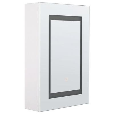 Bad Spiegelschrank Weiß Sperrholzplatte 1 türig 40 x 60 cm mit LED-Licht und Fächern Wandeinbau Modern Trendy Badezimmer