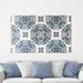 Bungalow Rose "Azulejo Tile Pattern" Print on Planked Wood Wall Art Wood in Blue/Brown/Green | 30 H x 48 W x 1.2 D in | Wayfair