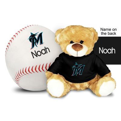 "Black Miami Marlins 10'' Personalized Plush Bear & Baseball Set"