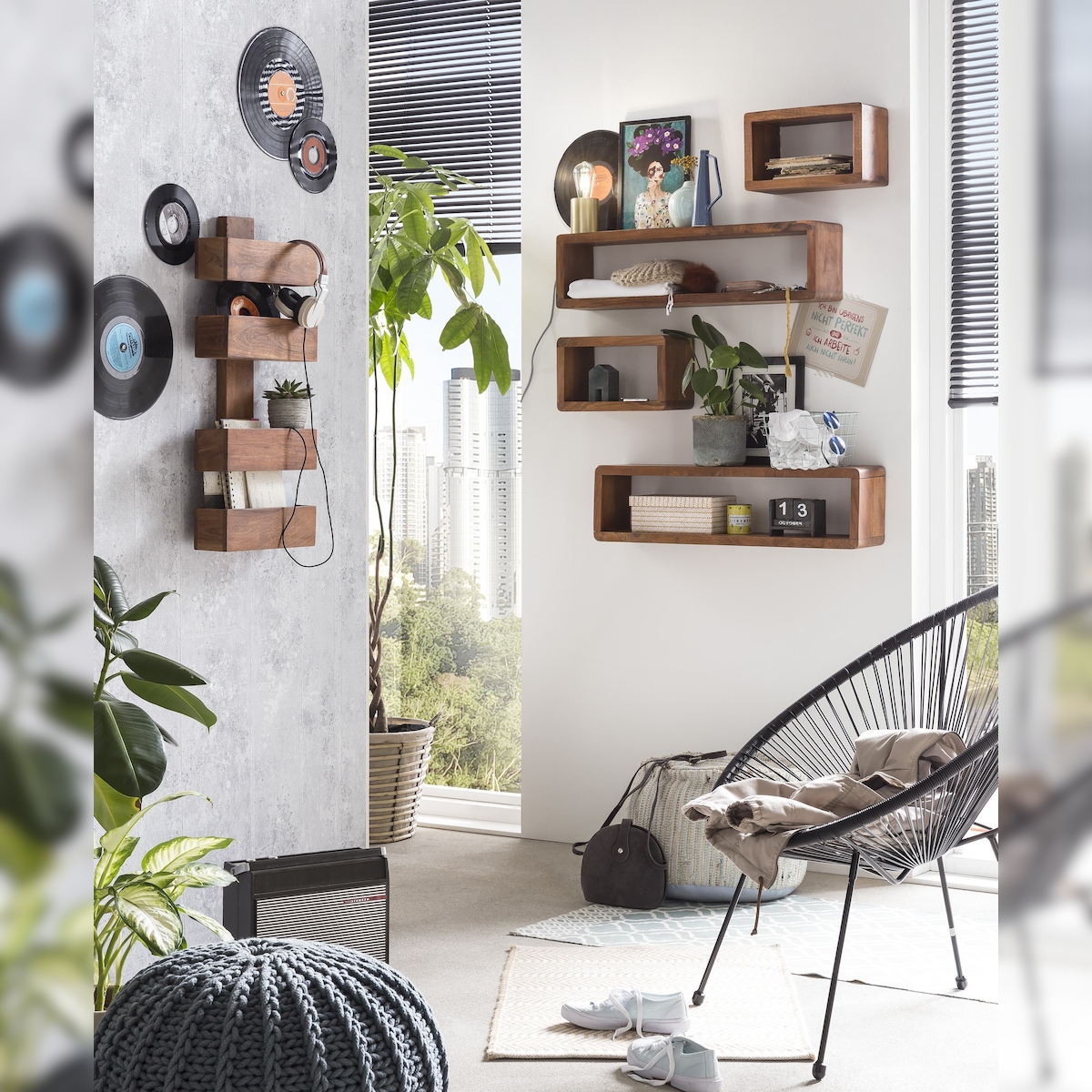 Möbilia Wandregal rechteckig | aus Akazie | B 80 x T 15 x H 20 cm | natur | 23020004 | Serie WANDREGAL Image