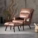 Lounge Chair - Steelside™ Akeem 29.52" Wide Lounge Chair & Ottoman Faux Leather/Fabric in Brown | 37 H x 29.52 W x 33.46 D in | Wayfair