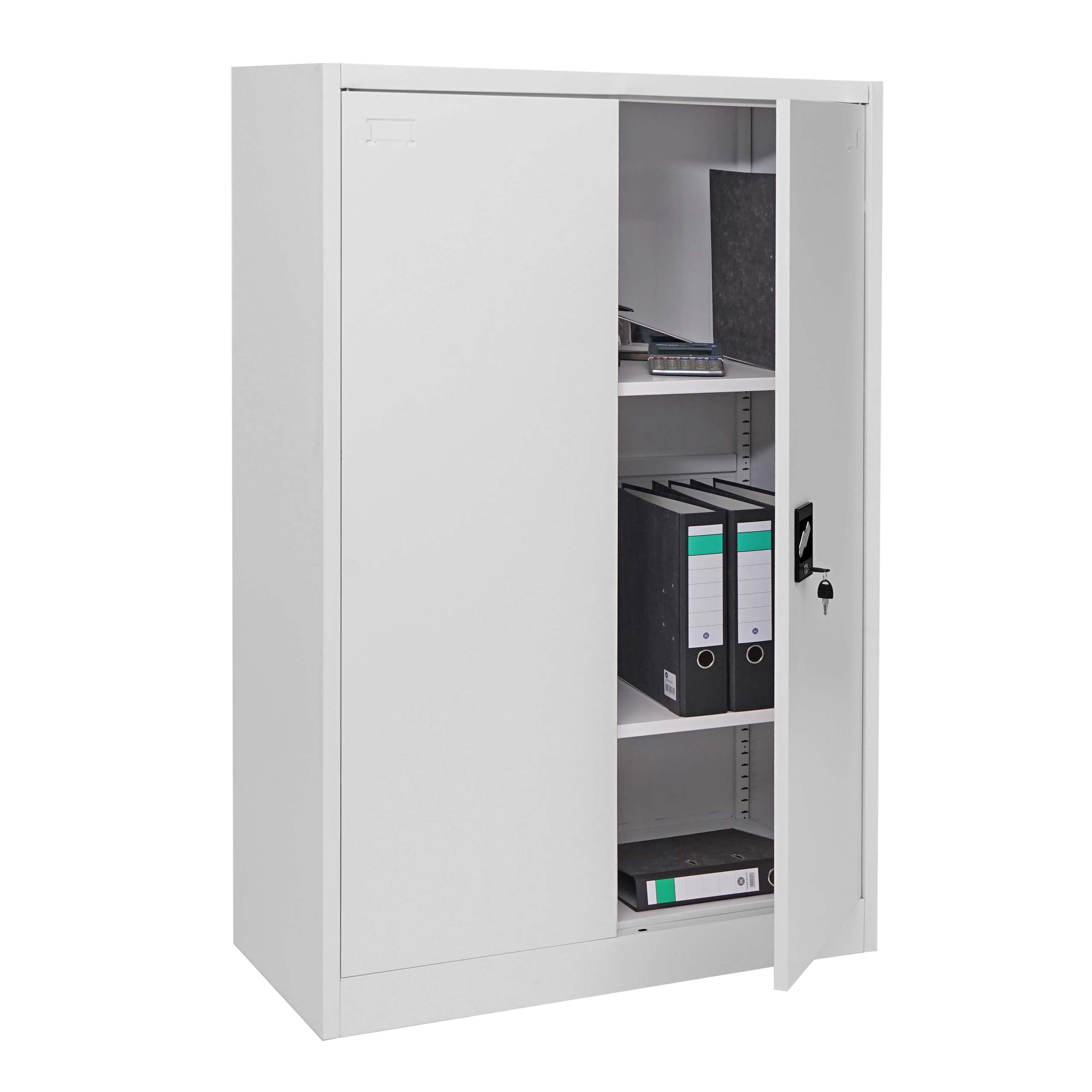 Aktenschrank HWC-H17, Stahlschrank Büroschrank Schrank, 2 Türen abschließbar Metall ~ 140x90x40cm grau Image