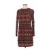 H&M Casual Dress - Sweater Dress Crew Neck Long Sleeve: Brown Print Dresses - Women's Size 2