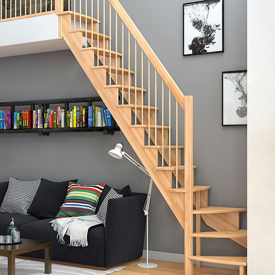 DOLLE Raumspartreppe Wangentreppe Lyon, 75 cm, 1/4 gewendelt,Buche,Holzgeländer links,unbehandelt Image