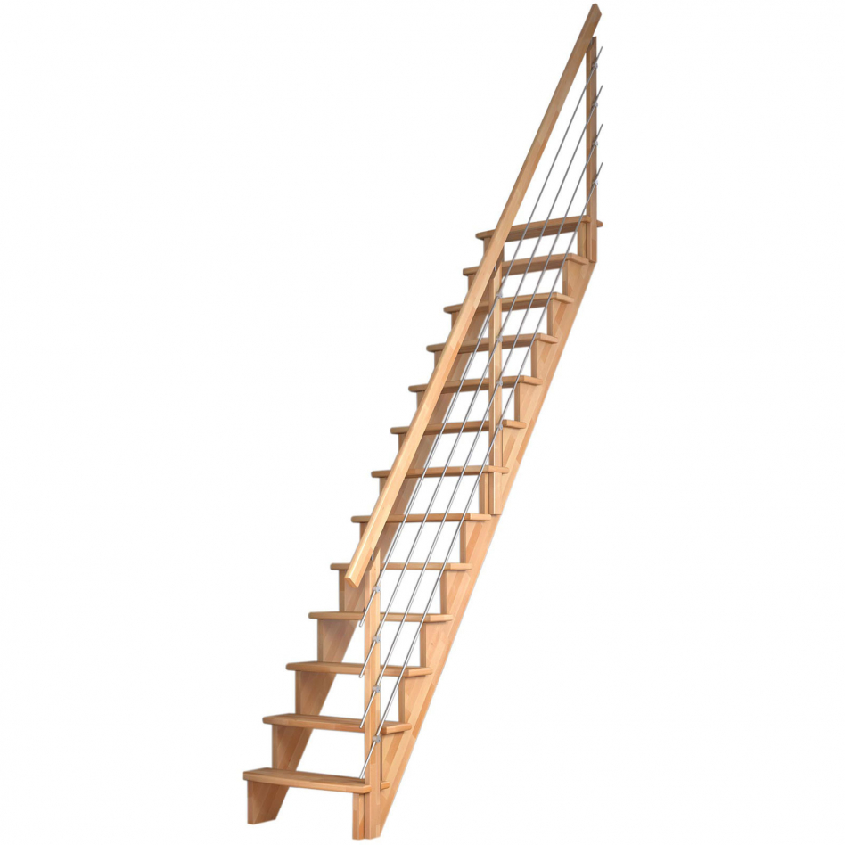 DOLLE Raumspartreppe Wangentreppe Lyon, 75 cm, Buche,Edelstahlrohre rechts,Geradelaufend,unbehandelt Image