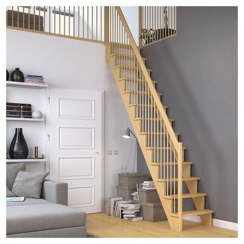 DOLLE Raumspartreppe Wangentreppe Lyon, 65 cm, Buche,Edelstahlrohre links,Geradelaufend