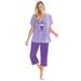 Plus Size Women's 2-Piece Capri PJ Set by Dreams & Co. in Plum Burst Dot (Size L) Pajamas