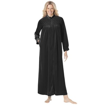 Plus Size Women's Smocked velour long robe by Only Necessities® in Black (Size 1X)