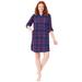 Plus Size Women's Sleepshirt in plaid flannel with button front by Dreams & Co. in Evening Blue Plaid (Size L)