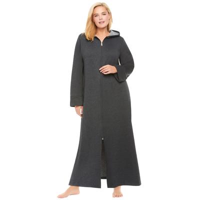 Plus Size Women's Long Hooded Fleece Sweatshirt Robe by Dreams & Co. in Heather Charcoal (Size 6X)