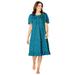 Plus Size Women's Short Floral Print Cotton Gown by Dreams & Co. in Deep Teal Ditsy (Size L) Pajamas