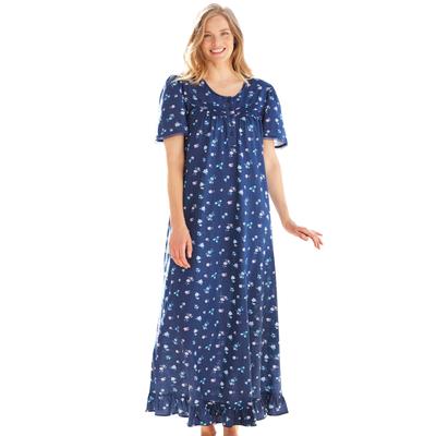 Plus Size Women's Long Floral Print Cotton Gown by Dreams & Co. in Evening Blue Flowers (Size 1X) Pajamas