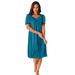 Plus Size Women's Short Silky Lace-Trim Gown by Only Necessities in Deep Teal (Size 2X) Pajamas