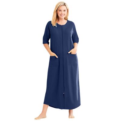 Plus Size Women's Long French Terry Zip-Front Robe by Dreams & Co. in Evening Blue (Size 5X)