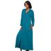 Plus Size Women's Long Hooded Fleece Sweatshirt Robe by Dreams & Co. in Deep Teal (Size 2X)