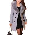 CURT SHARIAH Womens Coats Faux Fur Collar Casual Lapel Wool Coat Trench Jacket Long Sleeve Ladies Overcoat Outwear Gray