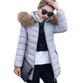 EFOFEI Women's Quilted Winter Down Jacket Down Puffa Jacket with Hood Winter Hooded Padded Coats Grey M