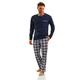 Sesto Senso Mens Pyjamas Set 100% Cotton Pjs Long Sleeve Top & Pants Checked L Dark Blue White Red Checkered Chequered Plaid Navy