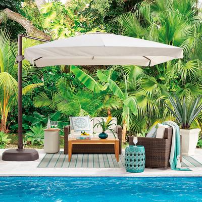 10' Outdoor Umbrella, Cantilever Square Side Mount Umbrella with Base - Bronze/Navy - Frontgate