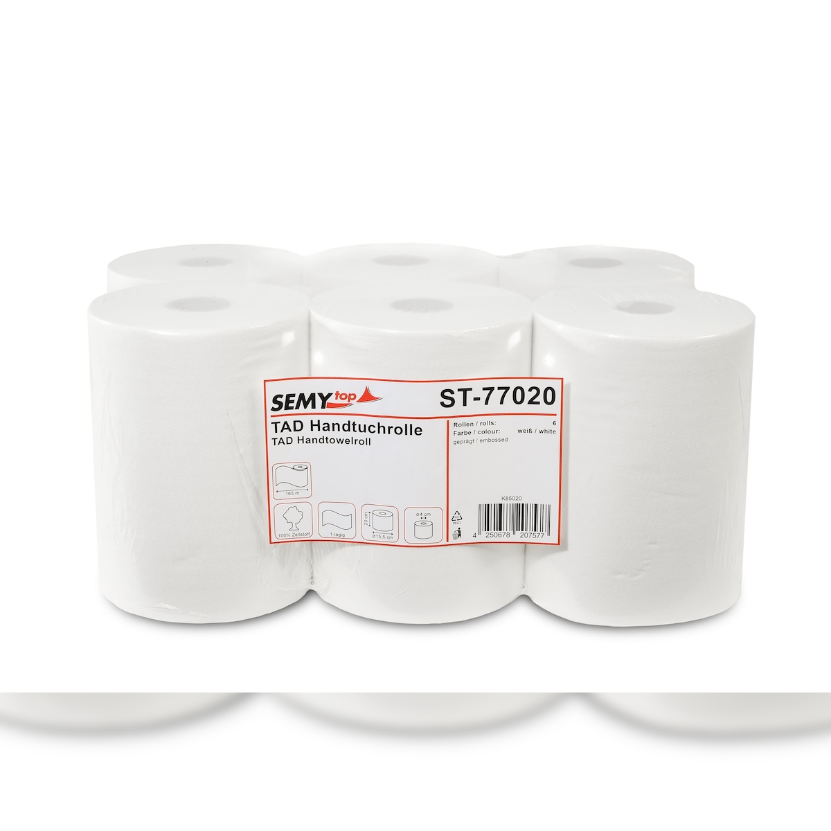SemyTop Handtuchrolle TAD, 1-lagig, 20 cm, 100% Zellstoff, hochweiß, geprägt, 6 Rollen Image