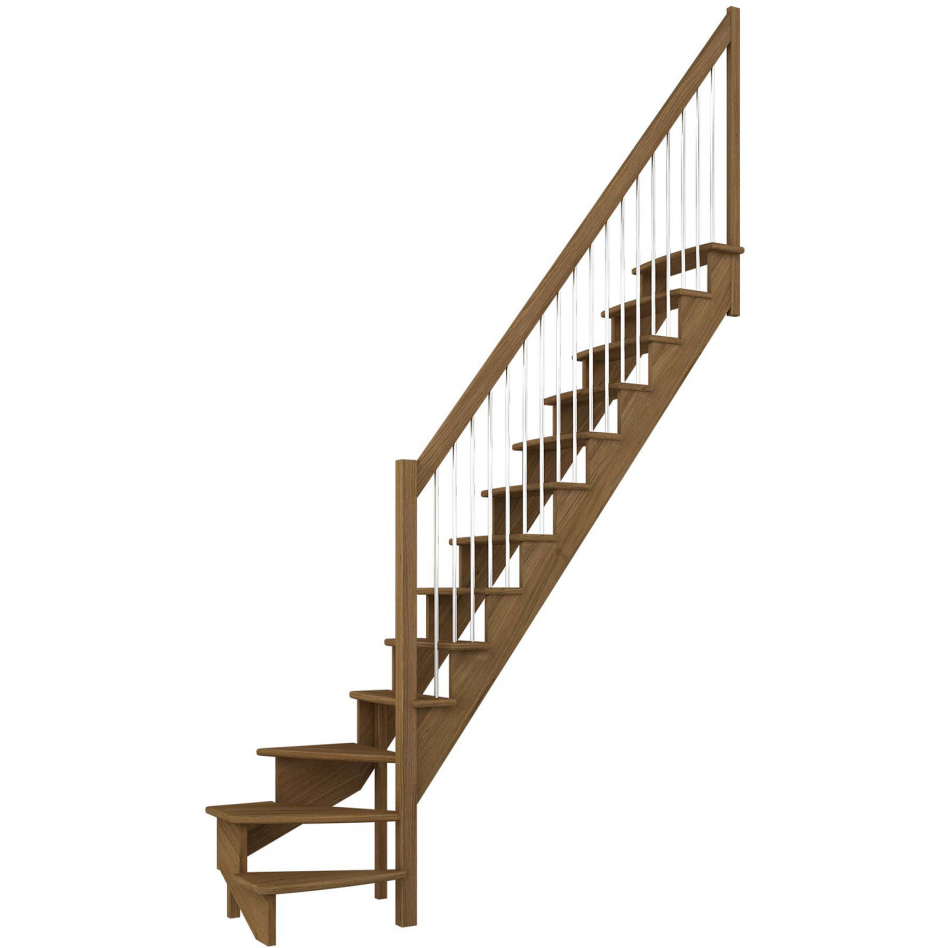 DOLLE Raumspartreppe Wangentreppe Lyon, 75 cm, 1/4 gewendelt,Eiche,Metallstäbe rechts,versiegelt Image