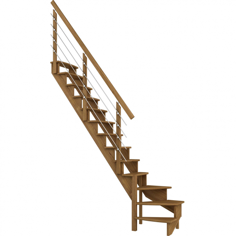 DOLLE Raumspartreppe Wangentreppe Lyon, 75 cm, 1/4 gewendelt,Edelstahlrohre links,Eiche,versiegelt Image