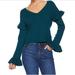 Anthropologie Sweaters | Bb Dakota Ruffle V-Neck Green Sweater | Color: Green | Size: S