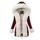 Sanfo Women Winter Warm Thick Faux Fur Coat Hood Parka Long Jacket Burgundy