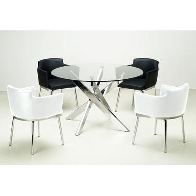 Modern 5-Pc Dining Set w/ Round Glass Table & Swivel Club Chairs - Chintaly DUSTY-5PC-WHT