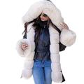 Women Faux Fur Collar Coat, Winter Warm Thick Bubble Padded Hooded Windproof Parka, Long Quilted Puffer Jacket, Ladies Open Front Fleece Lined Casual Oversize Cardigan with Pockets Outwear