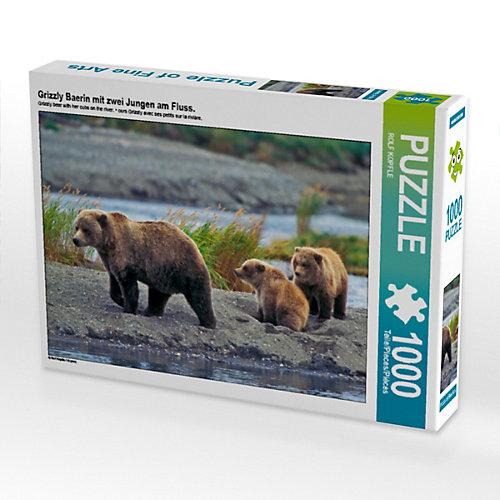 Puzzle Grizzly Baerin mit zwei Jungen am Fluss. Foto-Puzzle Bild von Rolf Kopfle