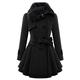 LOPILY Women's Double Breasted Woolen Coats Draped Waterfall Pea Coat Plus Size Swing Coat Faux Fur Collar Cute Tops for Women Winter(Black,5XL)