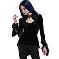 Punk Rave Gorgeous Women T-Shirt Gothic Velvet Dark Flower Heart-Shaped Bandeau Collar Irregular Double Stringy Cuff Blouse Tops XL-2XL Black