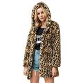 Lazzboy Women Coat Jacket Hoodie Faux Fur Leopard Print Fleece Casual Loose Fashin Newchic Fluffy Warm Parka Cardigan (2XL(14),Leopard)