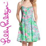 Lilly Pulitzer Dresses | Lily Pulitzer Easton Fitnflare Animal Print Dress | Color: Green/Pink | Size: 4