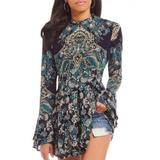 Free People Dresses | Free People Lady Luck Mini Print Tunic Blue Green | Color: Blue/Green | Size: S