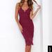 Urban Outfitters Dresses | Burgundy Lace Midi Fitted Cocktail Dress Nwt | Color: Red | Size: Xs